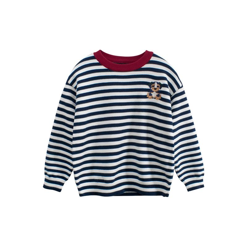 27home Children s Clothing Kids Puppy Sweater Spring and Autumn Baby Stripes Knitwear Girl Pure Cotton Drop-Shoulder Sleeve Clothes Hm3221 Blue and White 140
