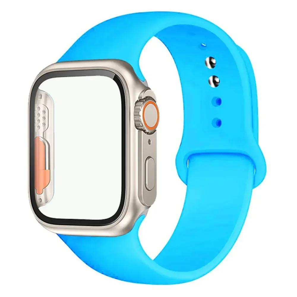 Silicone Strap+Case For Apple Watch Band 44mm 45mm 41mm 40mm Tempered Glass Cover Change to Ultra iWatch Series 9 8 7 SE 6 5 3