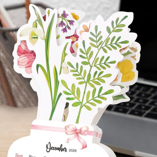 2025-2026 Small Desk Calendar 24 Months Floral Desktop Calendar Home Office Mini Standing Flip Decorative Flower Calendar