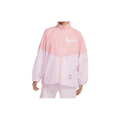 Chaqueta para mujer con bloques de color, cuello alto y manga larga con estampado de logotipo, rosa DN1477-630