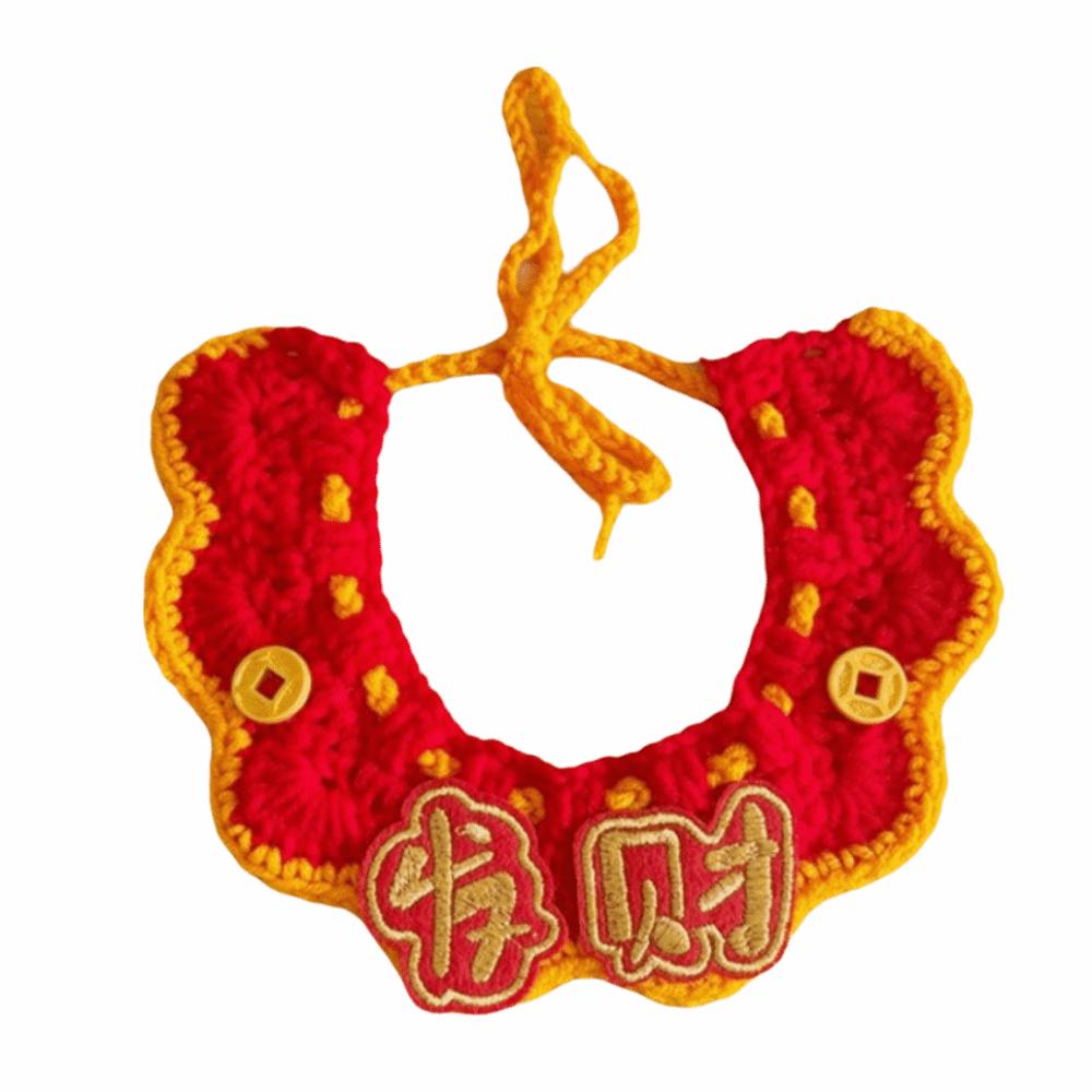 Chinese New Year Cartoon Chinese Style Pet Scarf Funny Handmade Cat Knitted Scarf Red Adjustable Puppy Collar Winter