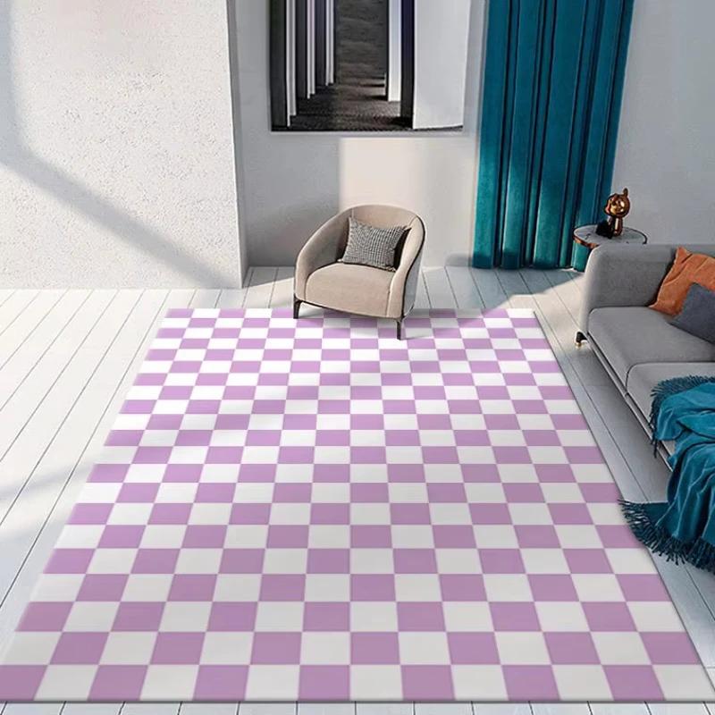 Wohnzimmer Dekor Teppiche Farbige Schachbrettmuster Teppiche für Schlafzimmer Nachttischbereich Rutschfeste Bodenmatte Kücheneingang Fußmatte