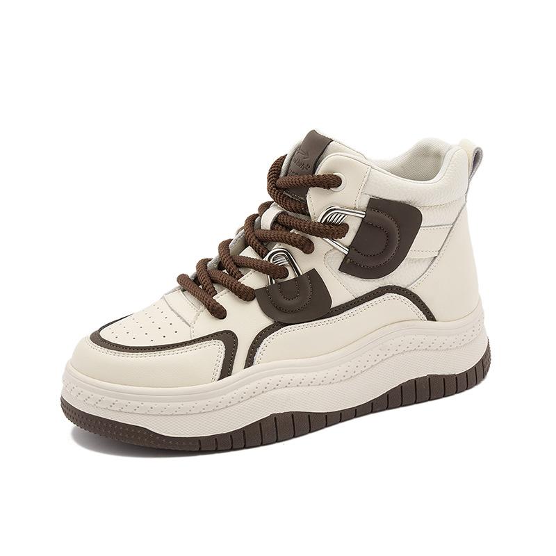 

Кожаные маленькие белые туфли женские 2025 осень и зима новая обувь на платформе детская повседневная универсальная спортивная обувь высокие кеды прилив 40 бежевый