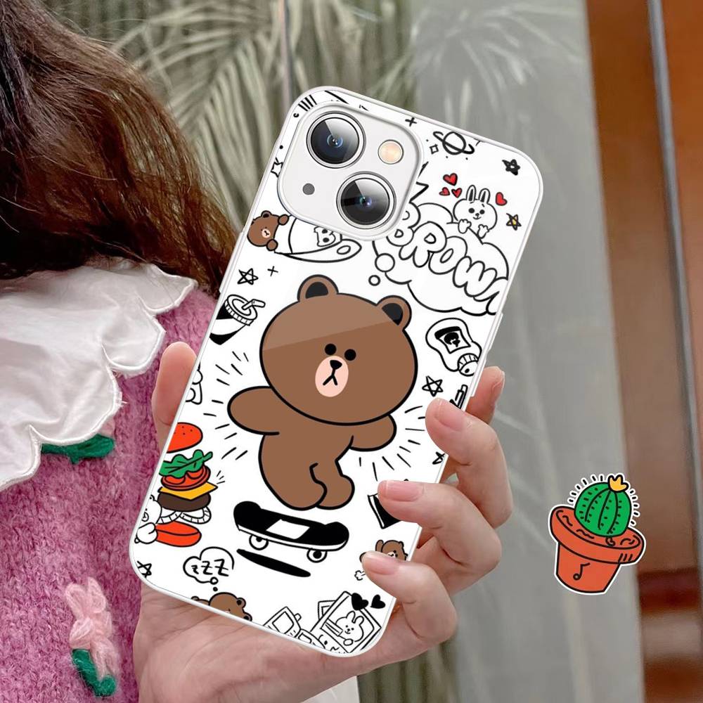B-BrownS Bear C-ConyS Phone Case Tempered Glass For iphone 14 13 12 11 Pro Mini XS MAX 14Plus X XS XR Fundas