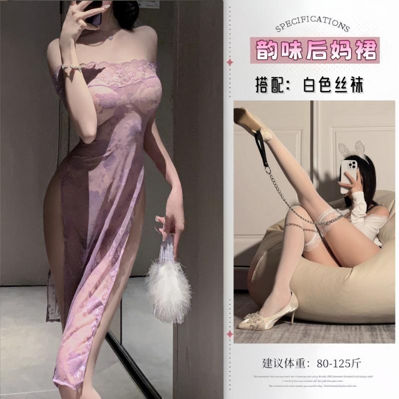 Sex underwear dress sexy passion no temptation purple cheongsam pure desire underwear pajama set qqny women