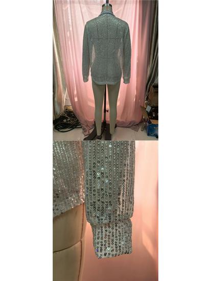 European Spring-Summer Sequin Lapel Cardigan: Women's Long Sleeve Shirt Jacket