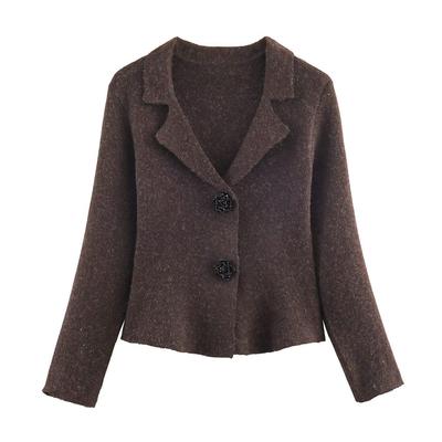 Autumn 2025 European Style Women's Knit Blazer with Jewelry Buttons
