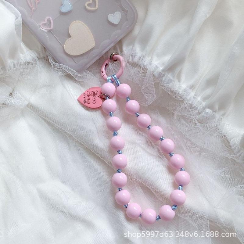 Mobile Phone Chain With Beaded Heart Tag Mobile Phone Lanyard