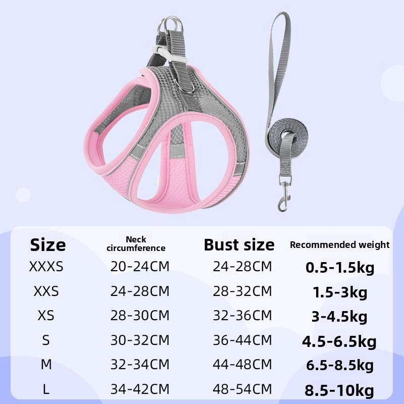 Hundeleine, Haustierbedarf für Brust und Rücken, Westenartiger Haustierbrust- und Rückenriemen, Reflektierende und atmungsaktive Katzenleine