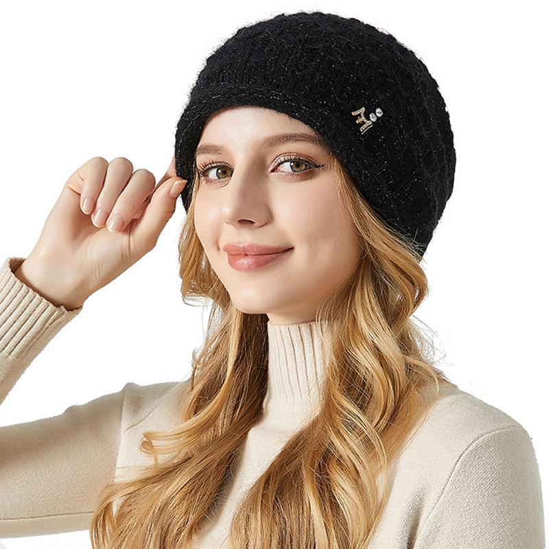 Pălărie tricotată Pălărie de iarnă cu două straturi groase de blană de iepure Pălărie caldă pentru femei în aer liber