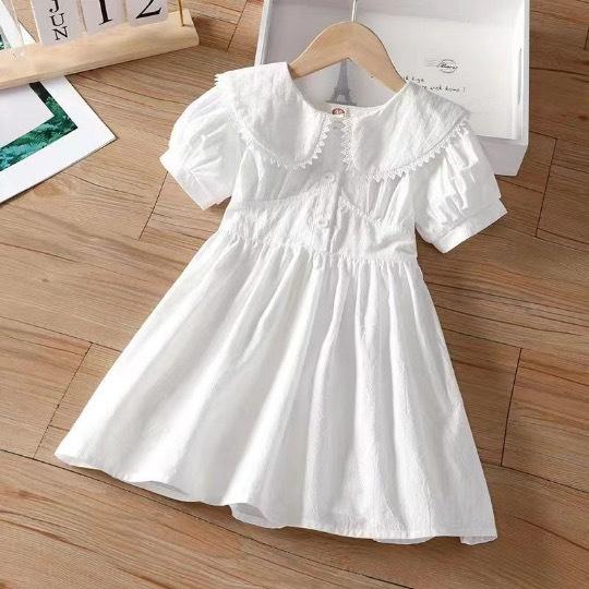 Girls White Princess Dress Summer Short Sleeve Kids Party Dress Elegant Casual Cotton Blend Clothing For Children