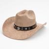 Suede Western Cowboy Hat Vintage Metal Jazz Hat Men's and Women's Ethnic Style Autumn and Winter Big-brimmed Top Hat