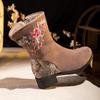 Women's Winter Snow Boots With Side Zipper Warm Non-Slip Low Chunky Block Heel Embroidered Ankle Booties Faux Fur Lined Walking Boots Shoes for Women