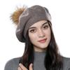 SOMALER Winter berets for women with real fox fur Pompom wool knitted beret
