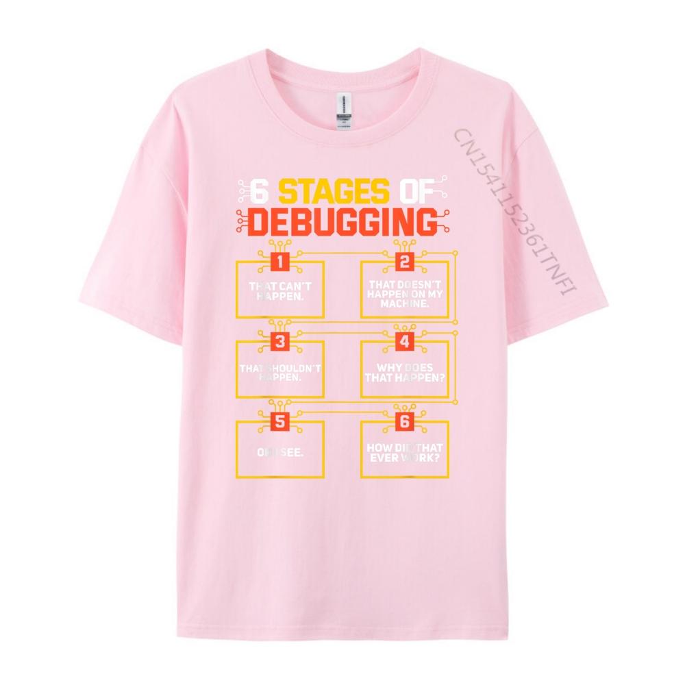 6 Stages Of Debugging Computer Programmer Geek Green And White Graphic T Shirt Mens Band Tshirts Classic
