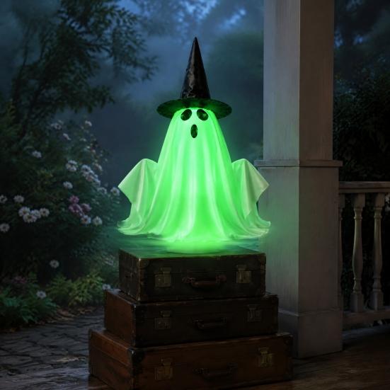 Remote Controlled Halloween Decor Electric Lifting Ghost Decoration with Voice/Remote Control, Interactive Scary Glowing Spooky Holiday Ghost,
