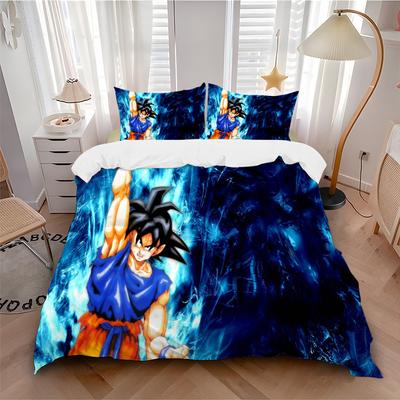 Set de Lenjerie de Pat cu Imprimeu Goku Dragon Ball Z 3 PieseHusa de Plapumă cu 2 Fețe de Pernă Cadou de Ziua de Naștere pentru Casă