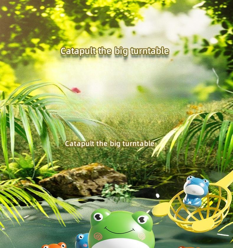 1SET Children's Ejection Frog Turntable Cartoon Net Fishing Bouncing Frog Concentration Training Sound and Light Electric Toy