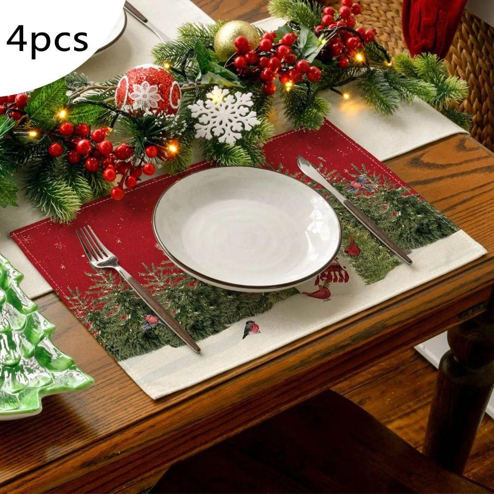 4 Pcs Wrinkle-Proof Nutcrackers Christmas Placemats Durable Tablecloth Christmas Table Mats  Kitchen