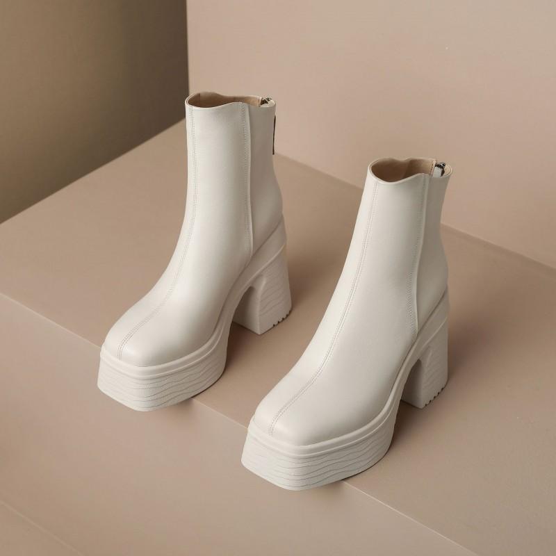 Womens Retro Luxury Chunky Heel Ankle Boots - Square Toe Platform Fashion Fall