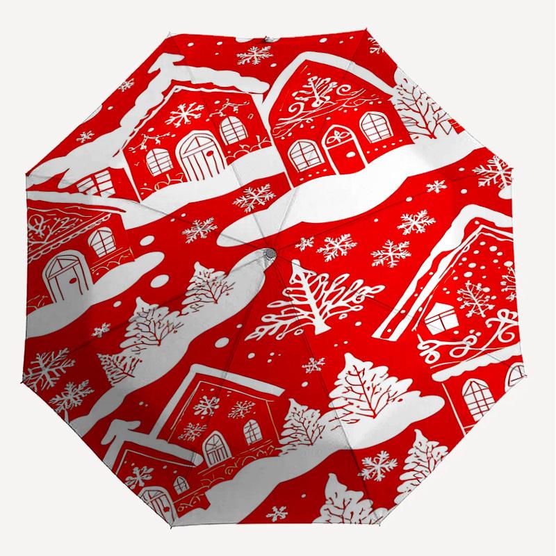 1pc Christmas, Village Automatic Open/Close Umbrella Compact Folding Umbrella with 8-Rib Shaft for Women/Men, Elegant Birthday1125S