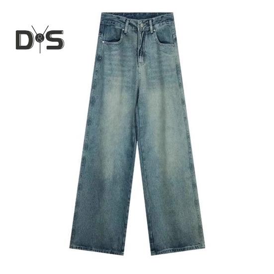 

Женские джинсы с высокой талией, застежка-молния и пуговицы, сплошной цвет, свободные широкие брюки длиной до пола, ретро-стрессовые прямые карманы, мягкие цветные женские джинсовые брюки 3XL синий