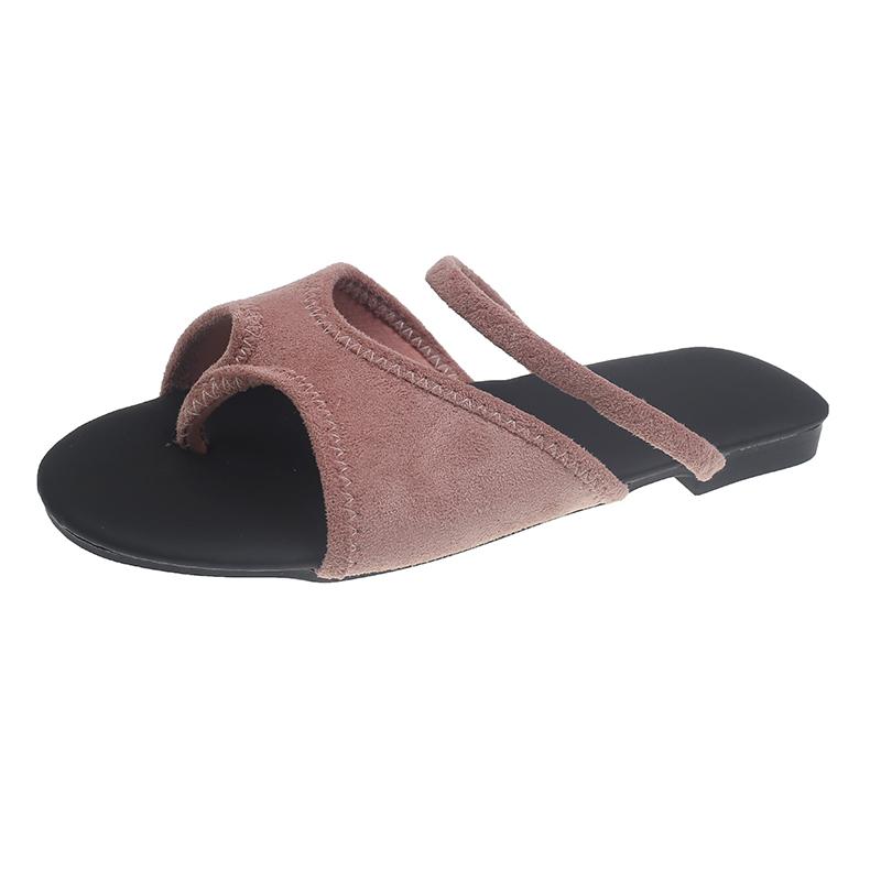 Fashion Fashion Toe Slippers Women's Summer New Outward Wear Round Toe Suede Soft Sole Non-slip Wear-resistant Flat Shoes