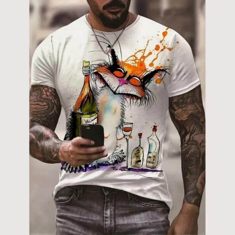 Cartoon 3D Print Funny Animal Graphic T-Shirts Summer O-Neck Short Sleeve Tops Casual Loose Men T-Shirt Harajuku Men's Clothing