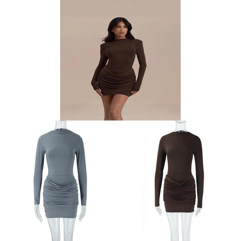 Street Style Long Sleeve Bodycon Dress With Milk Silk Fabric For Casual Wear