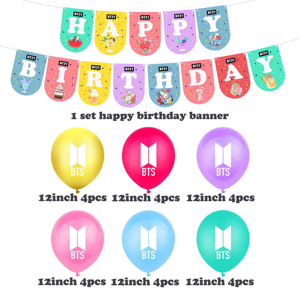 Birthday Theme Bts Party Supplies Decor Birthday Banner Cake Topper Bangtan Boys