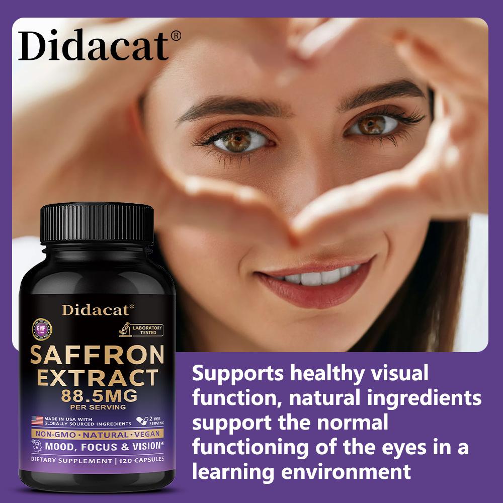 Saffron Supplement - 120 Capsules, Improves Mood, Vision, and Concentration, non-GMO.
