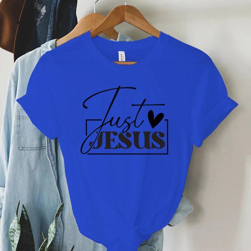 Bara älska Jesus tryck kvinnor T-shirts kristen Jesus bokstavskjorta Harajuku grafiska toppar kvinnliga sommar religiösa kristna t-shirt
