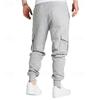 Men Cargo Pants Mid-rise Adjustable Waist Drawstring Casual Trousers with Reinforced Pockets Versatile Casual Wear