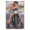 Fierce Biker Babe Sitting On a Powerful Chopper Vintage Metal Wall Sign Decor