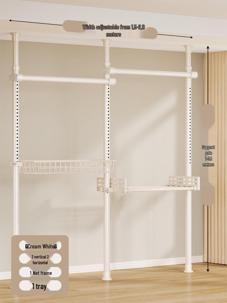 Floor-Standing Clothes Rack: Bedroom Hanger, Retractable Drying Rod, Coat & Hat Rack.