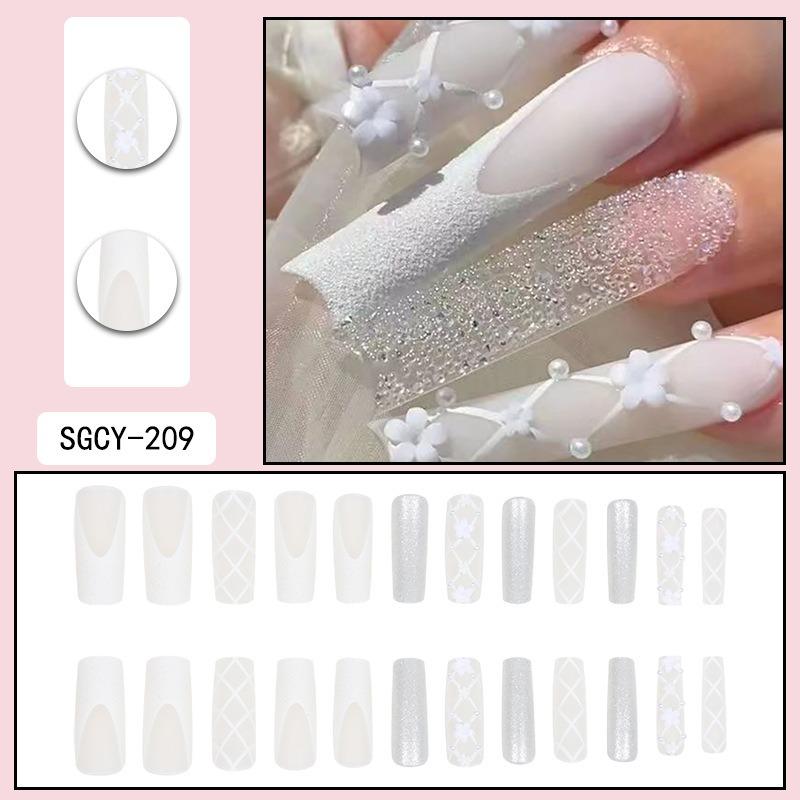 Bridal Wearable Nail Patch Pearl Glitter European and American Wearable Nail Patch Long Nail Art False Nail Wholesale