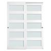 Sliding Closet Door, 1524mm (Double 787mm) X 2032 Mm, 5-Lite Frosted Glass Bypass Sliding Doors with Hardware Kit, Solid Wood & MDF Slab with