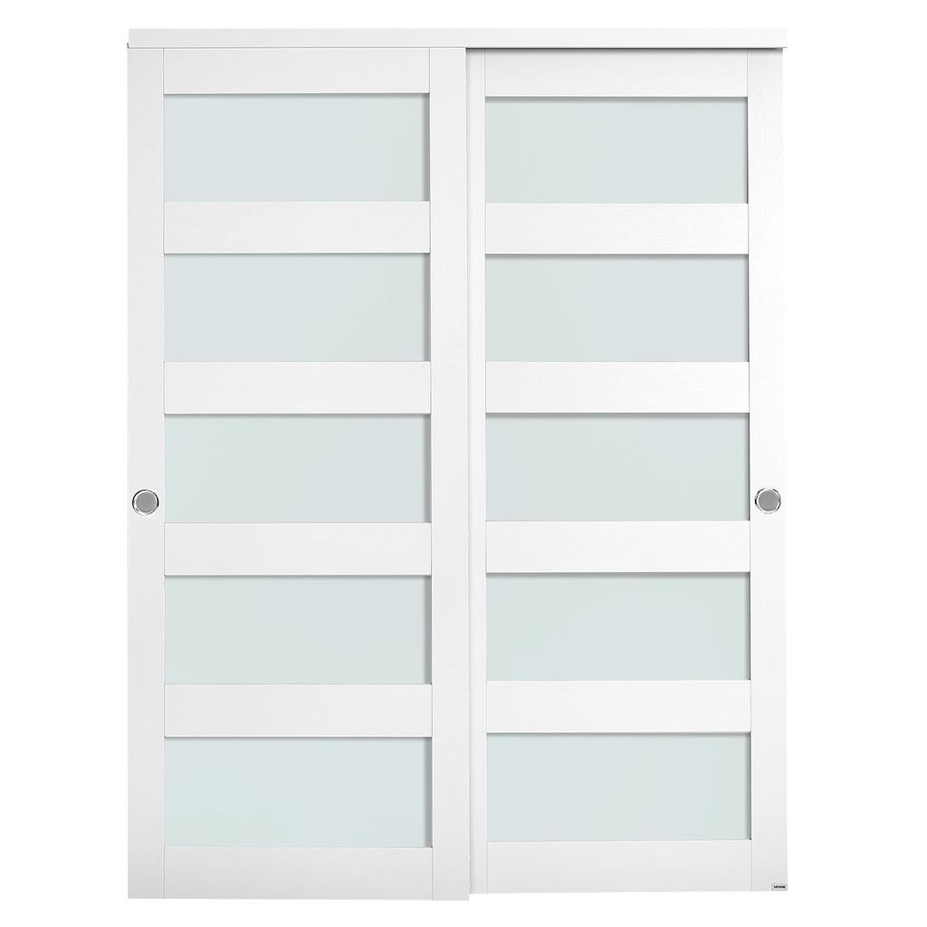 Schiebetür für Kleiderschrank, 1524mm (Doppel 787mm) x 2032 mm, 5-flügelige Milchglas-Schiebetüren (Bypass) mit Beschlagset, Vollholz & MDF-Platte mit