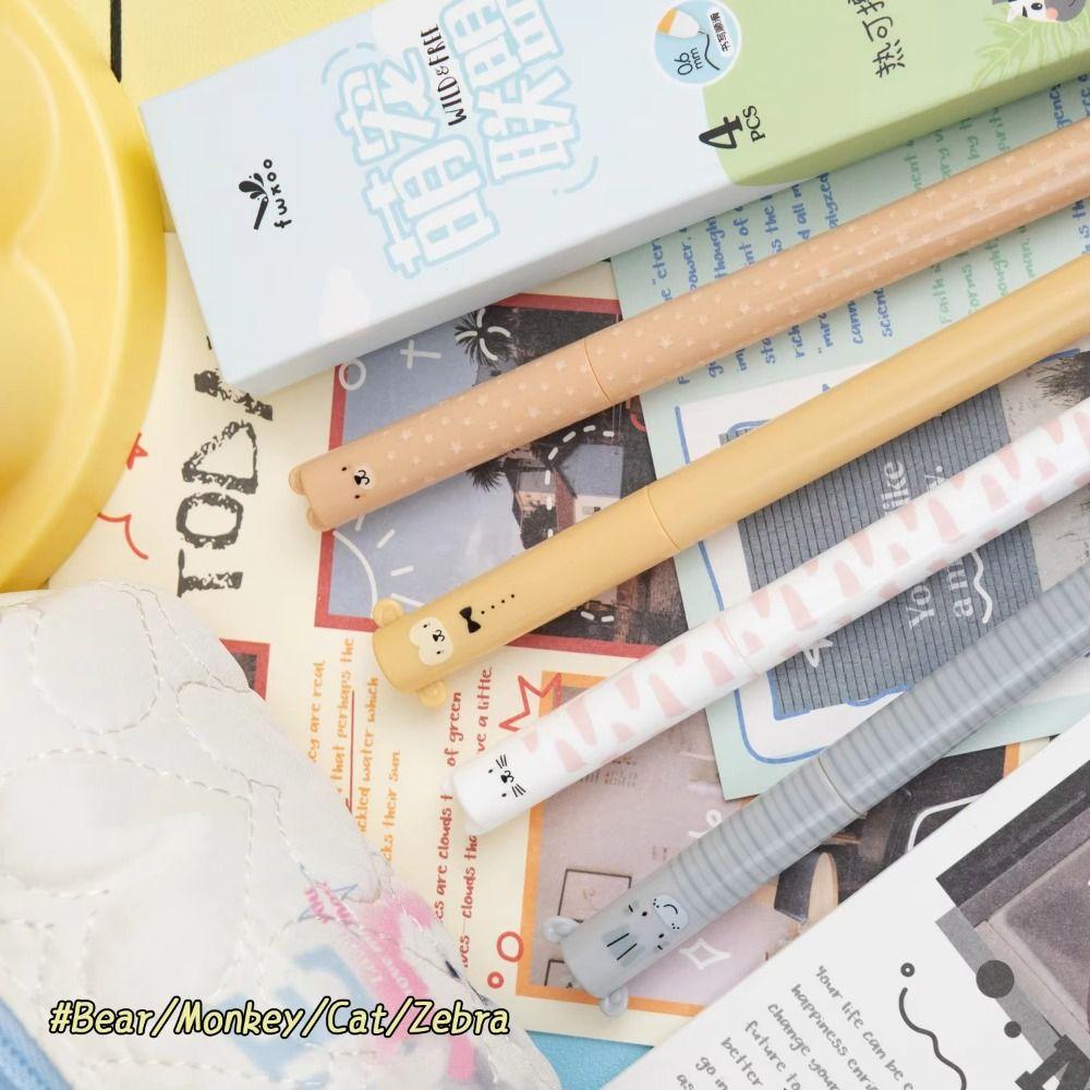 4PCS/Box 0.5mm Blue Ink Gel Pen Animal Shaped Neutral Pen Cartoon Erasable Pen  Students