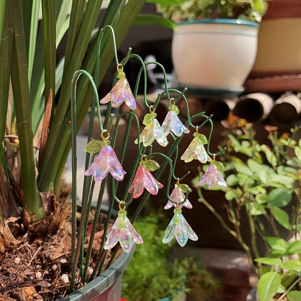 10pcs Garden Decorative Ground Stakes with Lily Pendant, Suitable for Outdoor Potted Plants And Flower Pot Landscapes Decoration