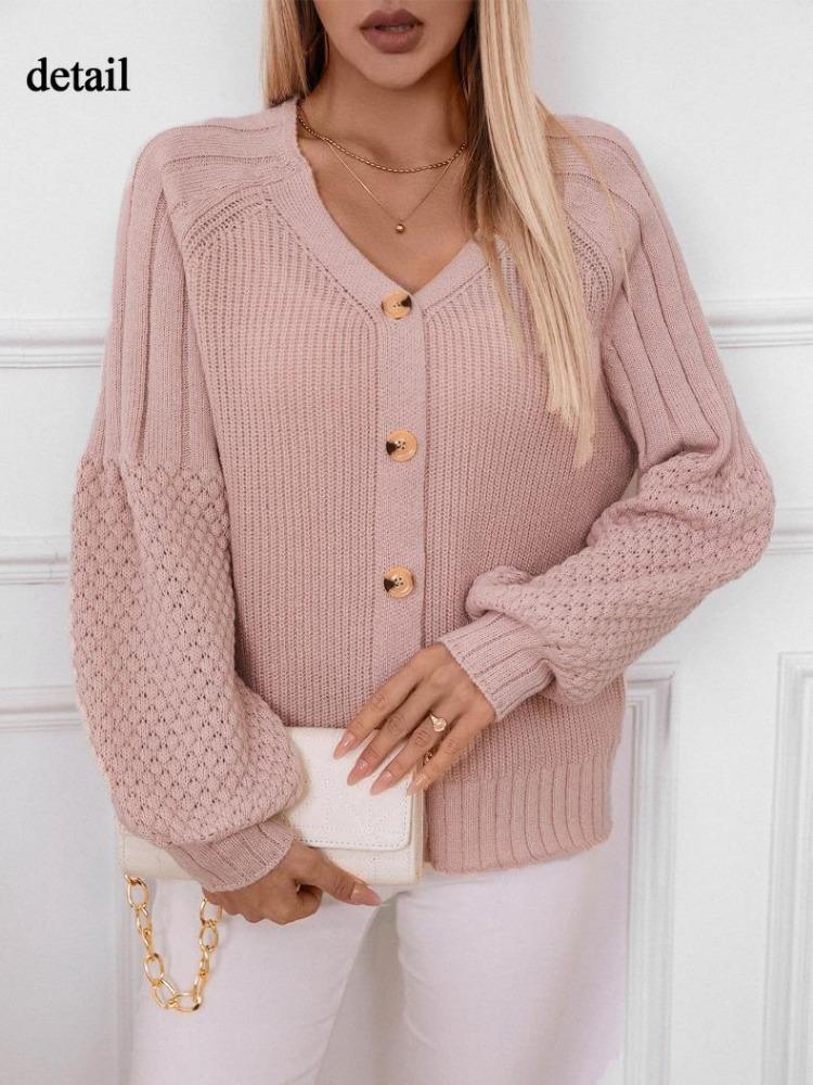 Women Casual Lightweight Open Front Cardigan Soft Cable Knit Sweater Long Sleeve Loose Solid Button Outwear for Winter Fall