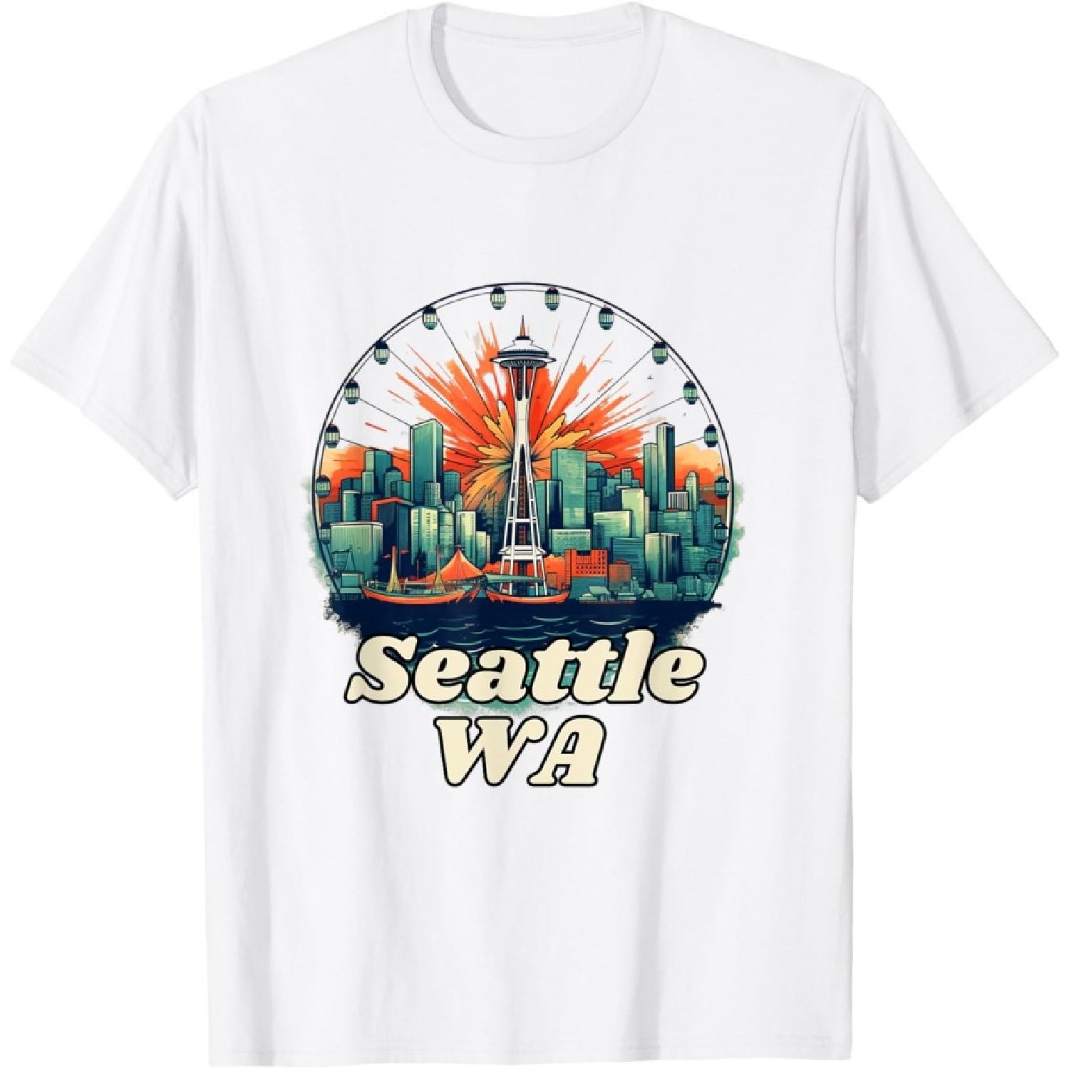 Футболка с изображением колеса обозрения в центре Сиэтла, штат Вашингтон. S