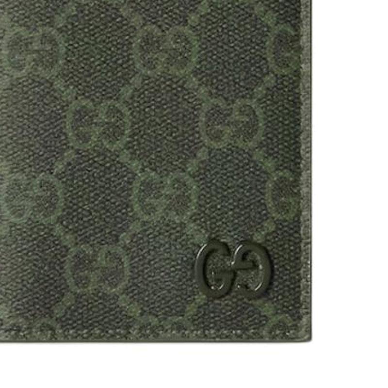 Gucci GG Monogram Ceramic Effect Logo Detail Double Fold Design Coated Canvas Card Holder Men Card Holder Forest-Green 768249-FAFBE-8491
