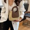 2025 Summer Retro Contrasting Color Splicing Straw Bag Large Capacity Hand-woven Bag Simple and Fashionable Shoulder Handbag