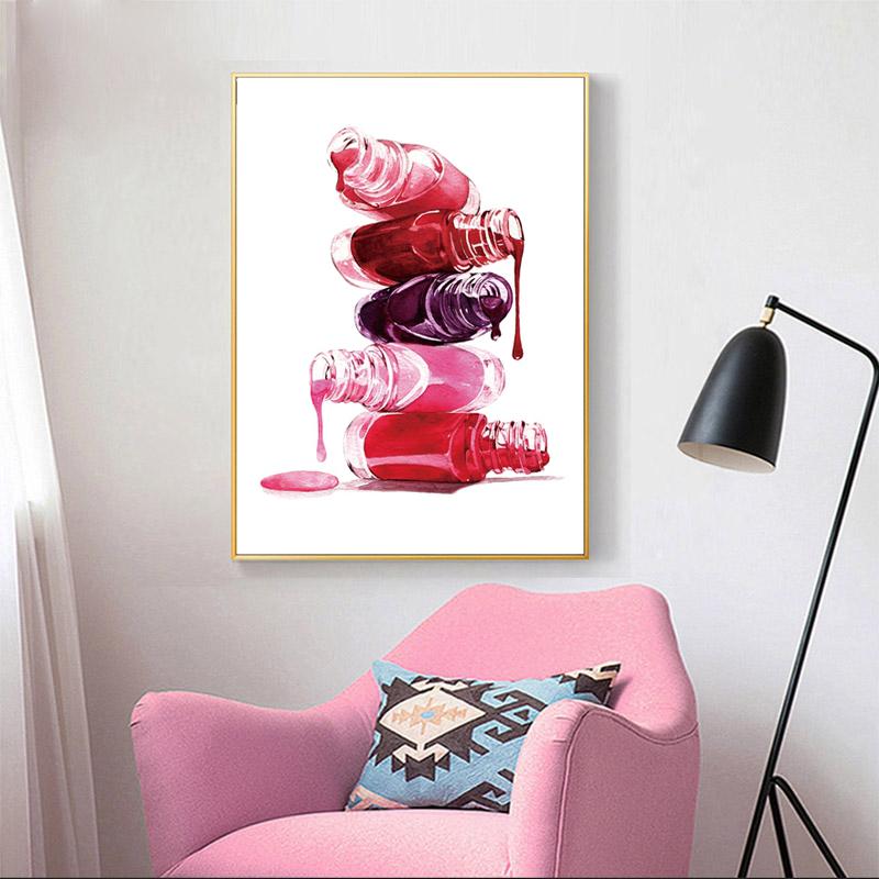Beauty Poster Bathroom Decor Vanity Art Canvas Painting Nail Polish Print Makeup Illustration Nails Salon Studio Wall Decoration