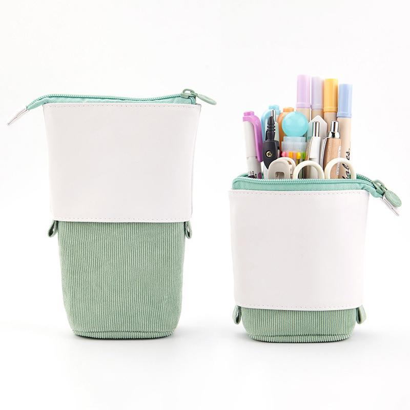 Estuche de pana retráctil con soporte desplegable para lápices, ideal para estudiantes de secundaria y preparatoria, para guardar material de oficina y lápices.