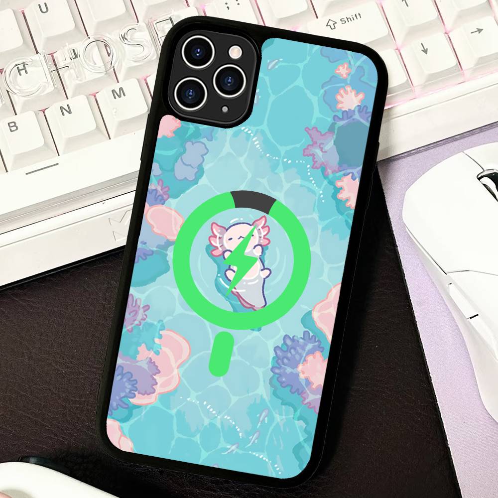 Cartoon Axolotl Cute For Magsafe Magnetic Phone Case Wireless PC+TPU For IPhone 11 12 13 14 15 16 17 Pro Max Plus
