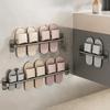 Gunmetal Gray No-Drill Bathroom Slippers Rack - Wall-Mounted Shoe Storage Behind Toilet or Door.
