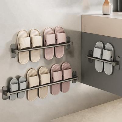 Gunmetal Grau Bohrloses Badezimmer-Slipperrack - Wandmontierte Schuhaufbewahrung hinter Toilette oder Tür.