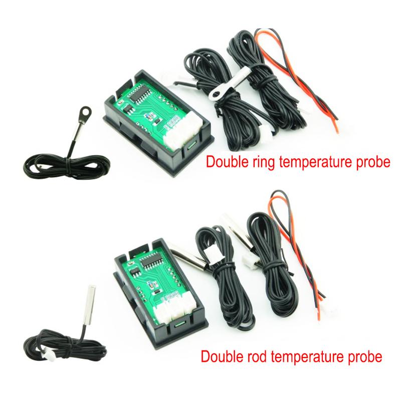 DC4-30V Voltmeter Thermometer 2in1 LED Digital Dual Display Voltage Meter Temperature Sensor Tester with NTC3950 Probe Cable